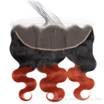 Human Hair 130% Density Ombre 1b 350/99J Swiss Lace Frontal Body Wave Brazilian Virgin Hair HD Lace Front for Black Women